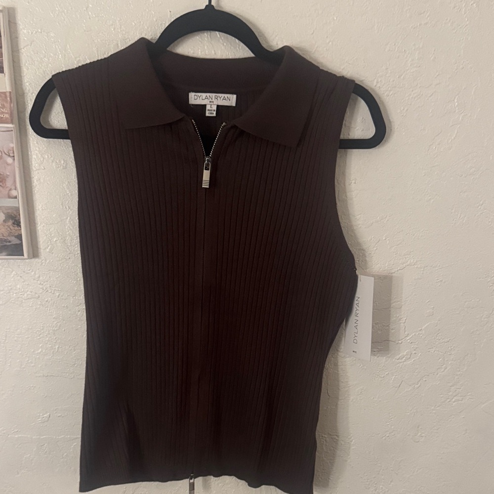 Chocolate Brown Zip-Up Tank Top